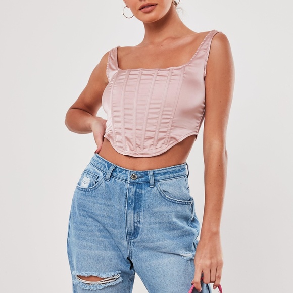 Missguided Tops - NWOT Missguided Pink Satin Corset Top